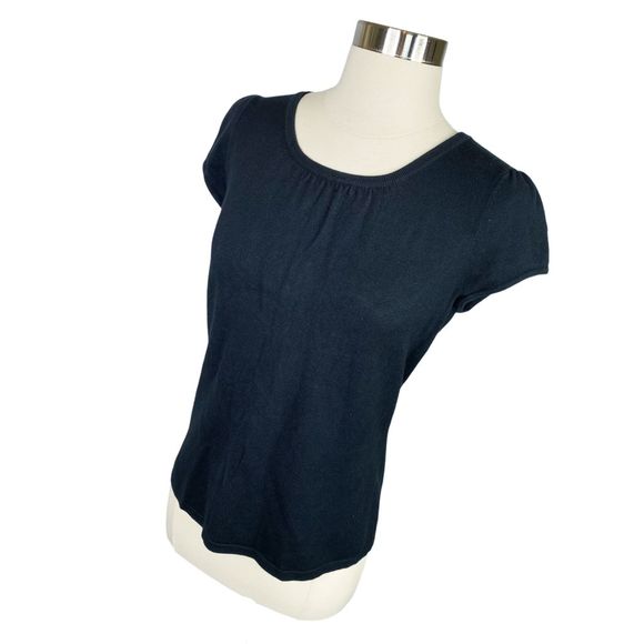 Ann Taylor PETITES Black Crew Neck Casual Blouse - Picture 2 of 4